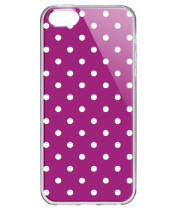 Purple White Dots - iPhone 5/5S Carcasa Transparenta Silicon