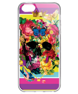 Floral Explosion Skull - iPhone 5/5S Carcasa Transparenta Plastic