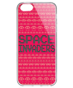 Space Invaders Red - iPhone 5/5S/SE Carcasa Transparenta Silicon