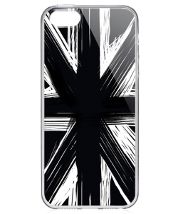 Black UK Flag - iPhone 5/5S Carcasa Transparenta Plastic