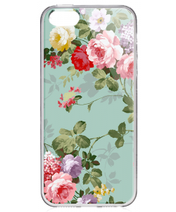 Retro Flowers Wallpaper - iPhone 5/5S/SE Carcasa Transparenta Silicon