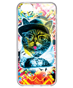 Hipster Meow - iPhone 5/5S/SE Carcasa Transparenta Silicon