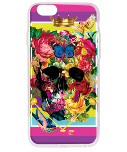Floral Explosion Skull - iPhone 6 Plus Carcasa Transparenta Silicon
