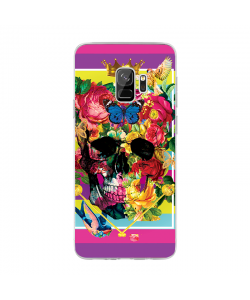 Floral Explosion Skull - Samsung Galaxy S9 Carcasa Transparenta Silicon
