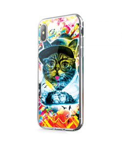 Hipster Meow - iPhone X Carcasa Transparenta Silicon